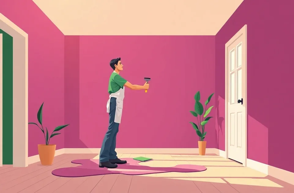 Artisan et client se serrant la main dans une pièce fraîchement peinte