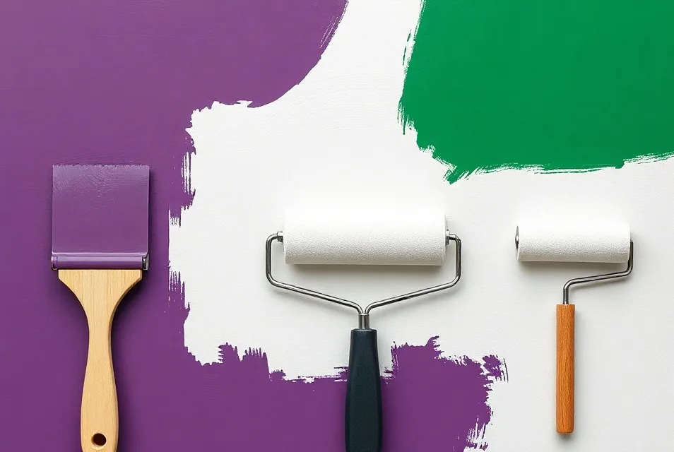 Outils de peinture disposés dans l'ordre des étapes du chantier