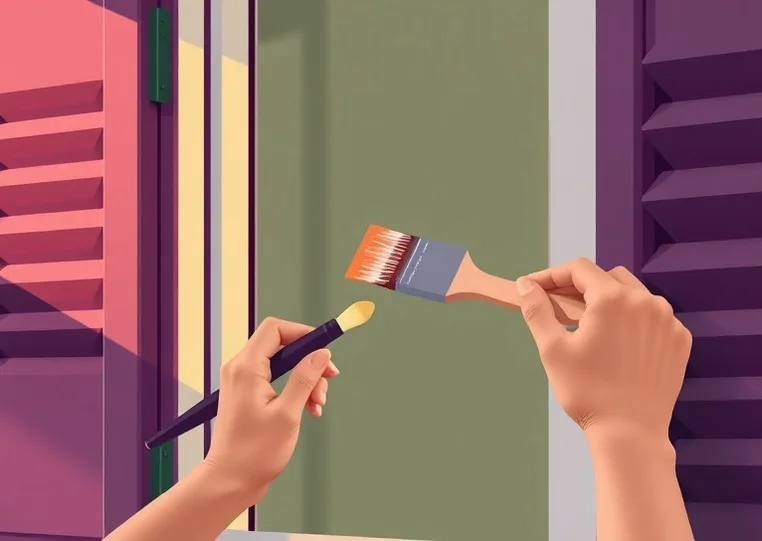 Mise en peinture au pinceau de volets et d'encadrements en bois