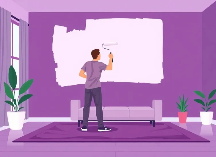 Peintre appliquant la peinture au rouleau sur un mur de salon